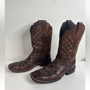 Tony Lama Brown Western Boots with Intricate Design 9801 Square Toe 8 1/2 D